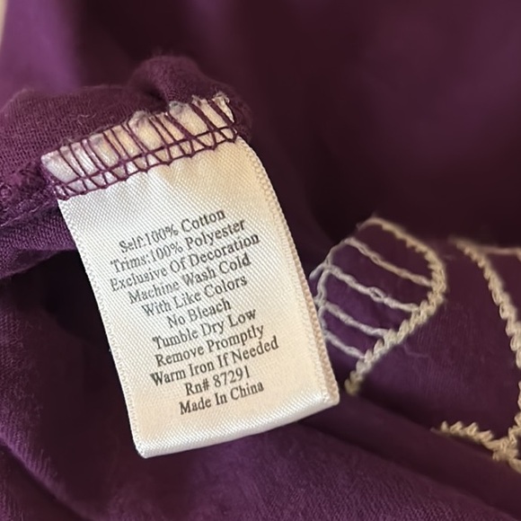 Johnny Was Purple Embroidered Floral Butterfly Long Ruched Sleeve Knit Dress - M - Picture 9 of 10